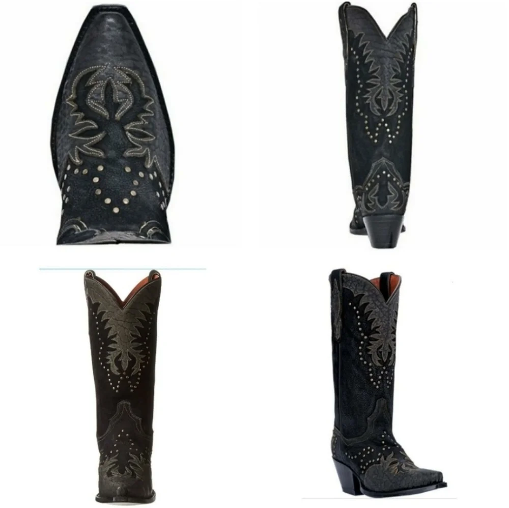 Dan Post "Invy" Studded Western Boots Black Leather DP3582 | Women's Size 8 - Picture 4 of 16